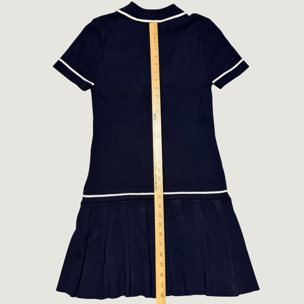 Caroline Constas Navy Blue Knit Polo Mini Dress White Trim Pleated Skirt Size M - Picture 4 of 12